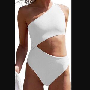(M) Fisoew One Piece Ribbed One Shoulder & waist cutout Swimsuit